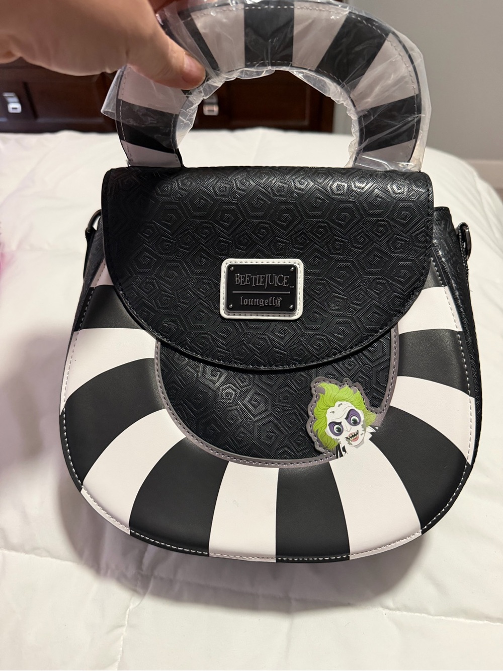 Loungefly Black & White Striped Beetlejuice Mini Satchel